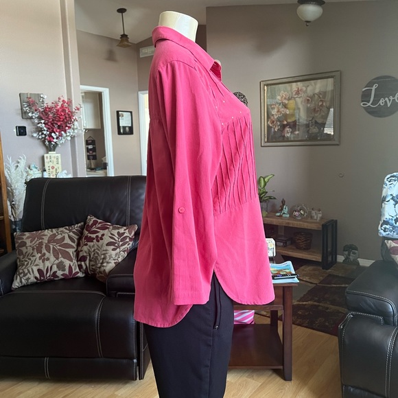 Blast Petites 3/4 sleeve rust button up the front blouse-size M - Picture 8 of 10